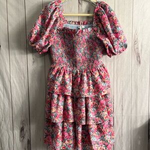 Vici Pink and Gray Floral Smocked Dress
